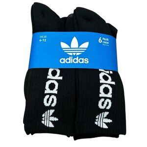 adidas Men's Crew Socks 6pk Size 6-12 Black Cushioned Moisture-wicking Fabric